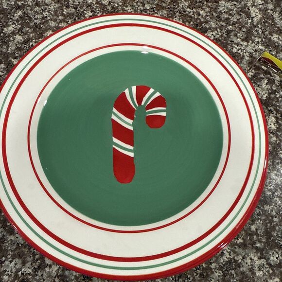 St. Nicholas Square Candy Greetings Candy Cane Plates 9" Set of 2 (two) - Picture 1 of 12
